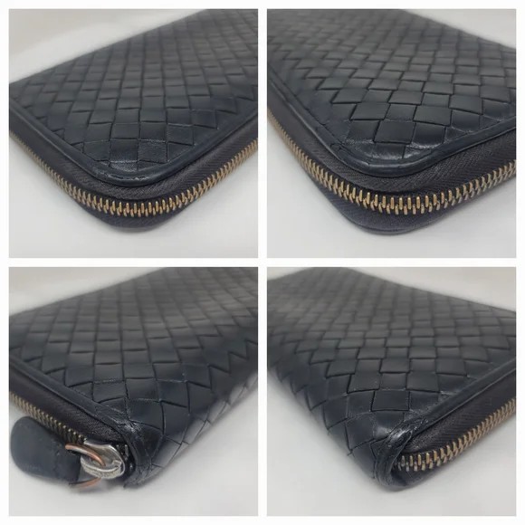 Bottega Veneta Black Woven Leather Zip Around Long Wallet Italy Authentic